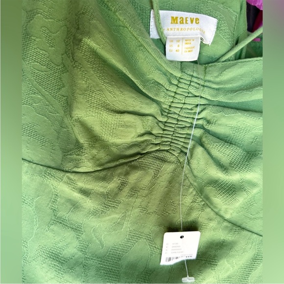 Anthropologie Maeve Low Back Jacquard Green Midi Dress - Picture 4 of 6